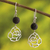 Volcanic stone dangle earrings, 'Black Rose Silhouette' - 950 Silver Rose Earrings with Black Volcanic Stone