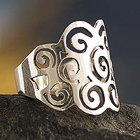 Silver band ring, 'Andean Clouds' - 950 Silver Band Ring from Peru