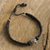 Silver and onyx macrame pendant bracelet, 'Symbol of Courage' - Panther Pendant 950 Silver Macrame Bracelet thumbail