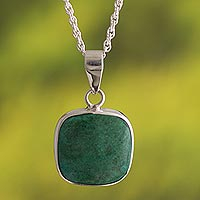 Chrysocolla and Sterling Silver Pendant Necklace,'Window'