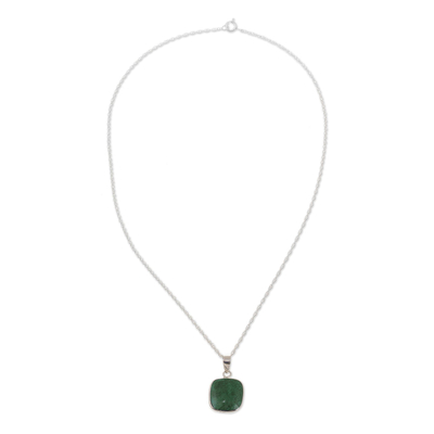 Chrysocolla pendant necklace, 'Window' - Chrysocolla and Sterling Silver Pendant Necklace