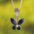 Sodalite and chrysocolla pendant necklace, 'Wings of Nature' - Sodalite and Chrysocolla Butterfly Necklace thumbail