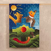 Alpaca blend tapestry, 'Inca Trinity' - Hand Loomed Alpaca Tapestry with Inca Theme