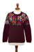100% alpaca sweater, 'Burgundy Garden' - Burgundy Floral Intarsia Knit 100% Alpaca Sweater (image 2a) thumbail