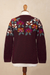 100% alpaca sweater, 'Burgundy Garden' - Burgundy Floral Intarsia Knit 100% Alpaca Sweater (image 2d) thumbail