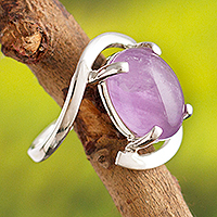 Amethyst cocktail ring, 'Aurora Glow' - Oval Amethyst Cocktail Ring Crafted in Peru