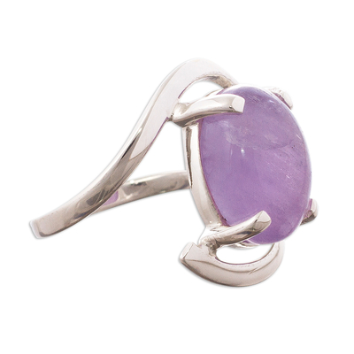 Amethyst cocktail ring, 'Aurora Glow' - Oval Amethyst Cocktail Ring Crafted in Peru