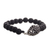 Silver and lava stone beaded bracelet, 'Intrepid Lion' - Lion Motif 950 Silver and Lava Stone Bracelet (image 2a) thumbail