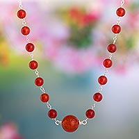 Agate and carnelian pendant necklace, 'Fire Within'