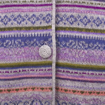 Baby alpaca cardigan, 'Dream Colors' - Lilac & Peach Jacquard Knit Baby Alpaca Cardigan Sweater