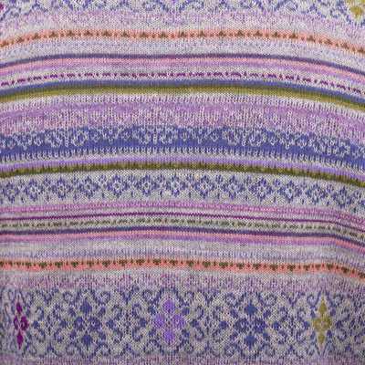 Baby alpaca cardigan, 'Dream Colors' - Lilac & Peach Jacquard Knit Baby Alpaca Cardigan Sweater