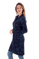 Baby alpaca long cardigan, 'Blue Dream Garden' - Blue Floral Jacquard Knit Alpaca Cardigan