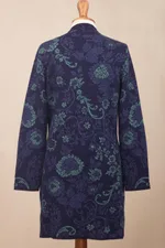 Baby alpaca long cardigan, 'Blue Dream Garden' - Blue Floral Jacquard Knit Alpaca Cardigan