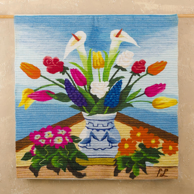 Wool tapestry, 'Floral Bouquet' - Floral Motif Wool Tapestry from Peru