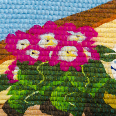 Wandteppich aus Wolle - Wollteppich mit Blumenmotiv aus Peru