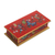 Reverse-painted glass decorative box, 'Butterflies on Scarlet' - Red Butterfly-Themed Reverse-Painted Glass Box thumbail