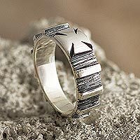 Sterling silver band ring, 'Footed Cross'