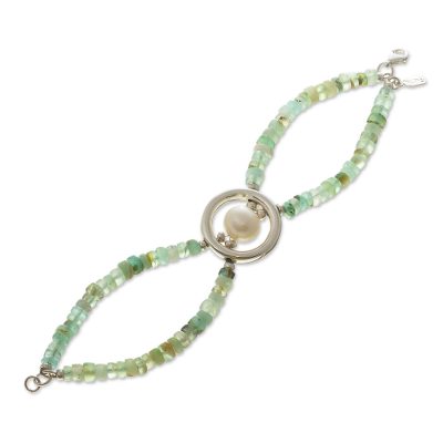 Cultured pearl and opal pendant bracelet, 'Altiplano Breeze' - Andean Opal and Cultured Pearl Bracelet