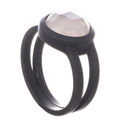 Rosenquarz-Cocktailring - Ring aus oxidiertem Sterlingsilber mit Rosenquarz