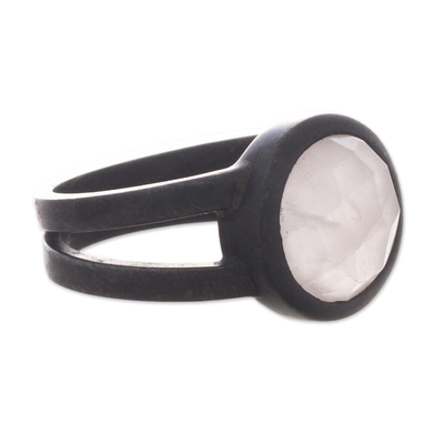 Rosenquarz-Cocktailring - Ring aus oxidiertem Sterlingsilber mit Rosenquarz