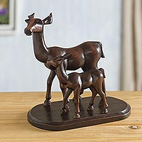 Wood sculpture, 'Sweet Family' - Charming Cedar Wood Deer Sculpture