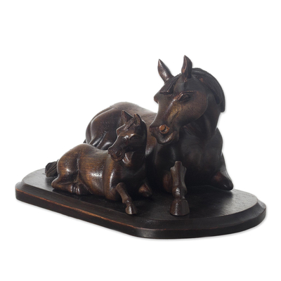 Hand Carved Horse and Foal Sculpture