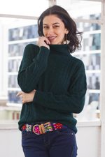 Baby alpaca blend turtleneck, 'Sweet Teal Warmth' - Forest Spruce Teal Baby Alpaca Turtleneck Sweater