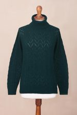 Baby alpaca blend turtleneck, 'Sweet Teal Warmth' - Forest Spruce Teal Baby Alpaca Turtleneck Sweater