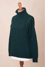 Baby alpaca blend turtleneck, 'Sweet Teal Warmth' - Forest Spruce Teal Baby Alpaca Turtleneck Sweater