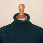 Baby alpaca blend turtleneck, 'Sweet Teal Warmth' - Forest Spruce Teal Baby Alpaca Turtleneck Sweater