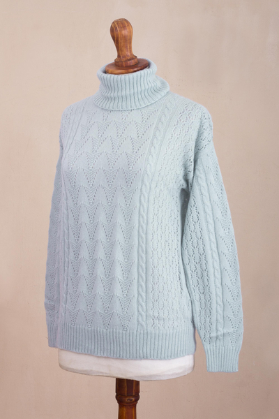 Baby alpaca blend turtleneck sweater, 'Prestige in Sky Blue' - Soft Knit Baby Alpaca Blend Turtleneck Sweater from Peru