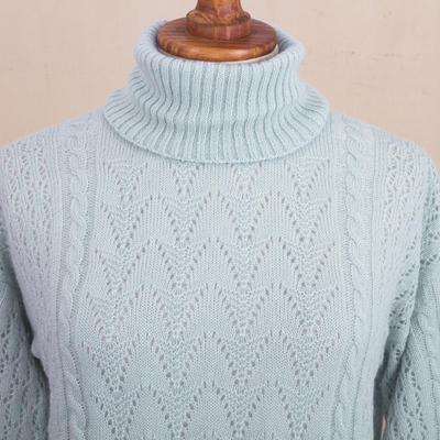 Baby alpaca blend turtleneck sweater, 'Prestige in Sky Blue' - Soft Knit Baby Alpaca Blend Turtleneck Sweater