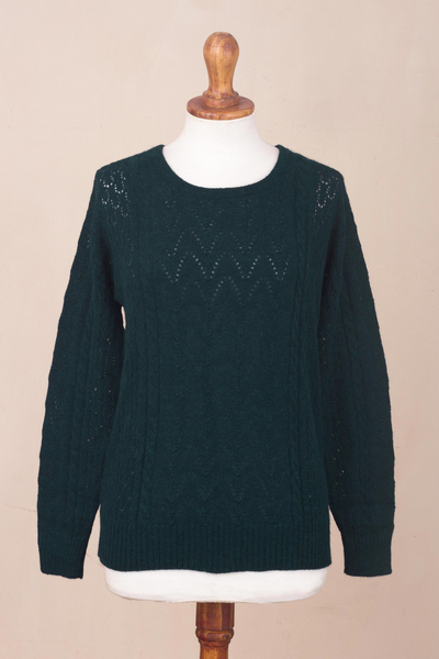 Baby alpaca blend turtleneck, 'Teal Charm' - Forest Spruce Teal Baby Alpaca Pullover Sweater