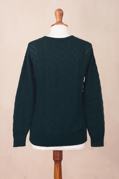 Baby alpaca blend pullover, 'Teal Charm' - Forest Spruce Teal Baby Alpaca Pullover Sweater