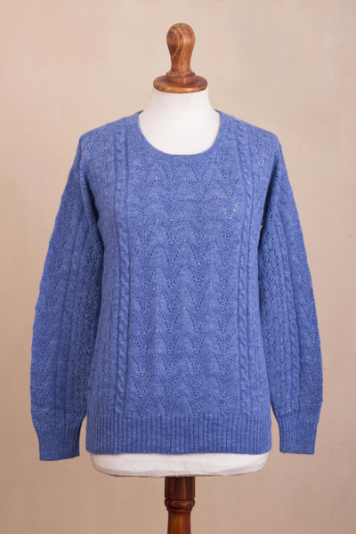 Pullover aus Baby-Alpaka-Mischung - Heideblauer Pullover aus Baby-Alpaka-Mischung