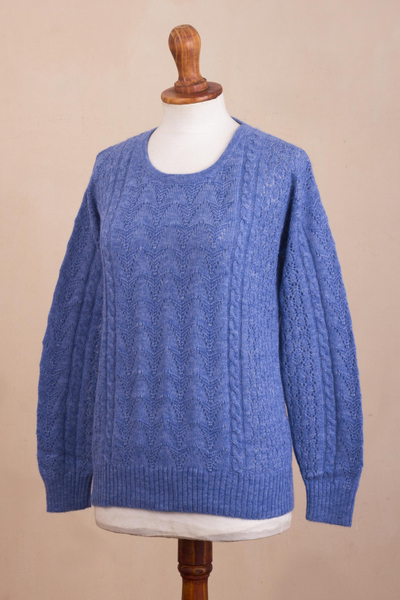 Heather Blue Baby Alpaca Blend Sweater - Distinction in Blue | NOVICA