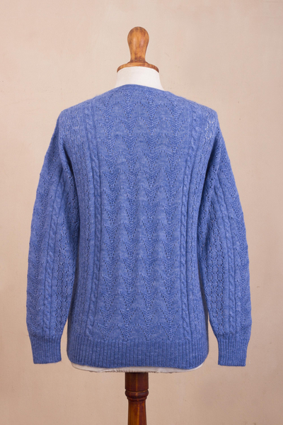 Heather Blue Baby Alpaca Blend Sweater - Distinction in Blue | NOVICA