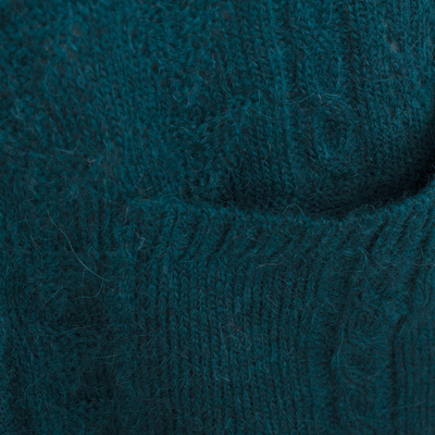 Strickjacke aus Baby-Alpaka-Mischung - Gestrickter Cardigan aus Baby-Alpaka-Mischung in Blaugrün