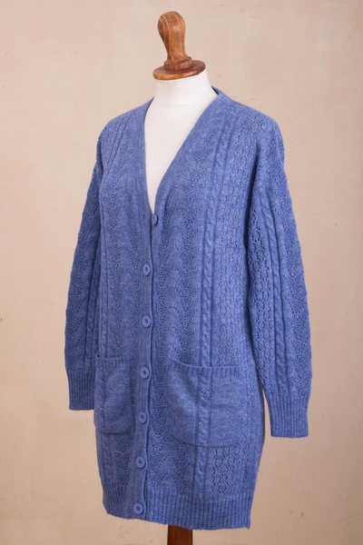 Baby alpaca blend cardigan sweater, 'Eminence in Blue' - Blue Baby Alpaca Blend Cardigan Sweater