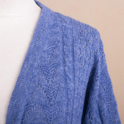 Baby alpaca blend cardigan sweater, 'Eminence in Blue' - Blue Baby Alpaca Blend Cardigan Sweater