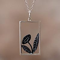 Sterling silver pendant necklace, 'Flower Frame' - Floral Artisan Crafted Sterling Silver Necklace