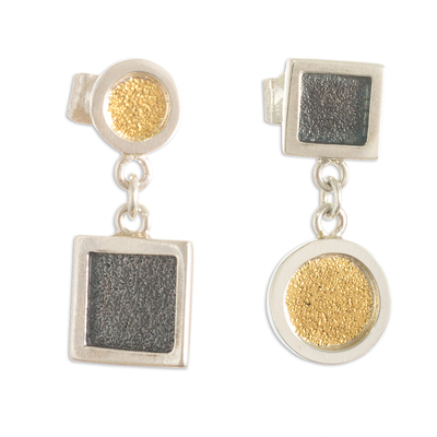 Gold-accented dangle earrings, 'Opposition' - 22k Gold Accented Geometric Dangle Earrings