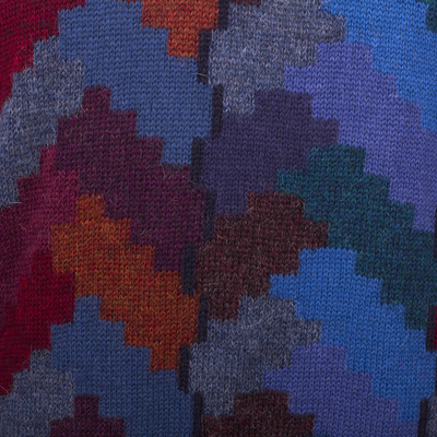 Jersey de hombre 100% alpaca - Suéter de hombre de punto geométrico de alpaca multicolor