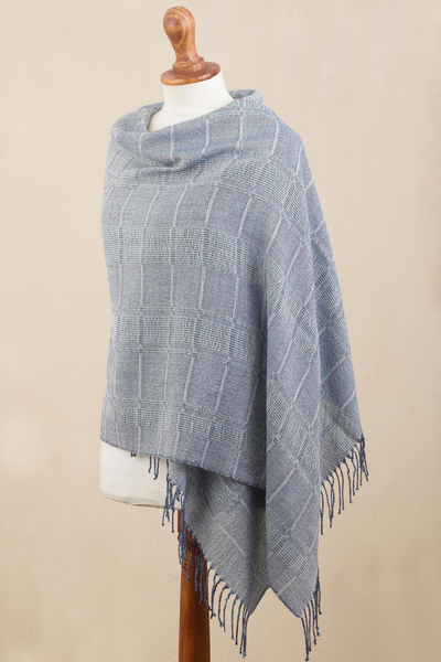 100% baby alpaca shawl, 'Whispering Blue' - Powder Blue Patterned Handwoven Baby Alpaca Shawl