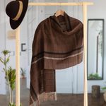 100% baby alpaca shawl, 'Chestnut Windowpanes' - Handwoven Patterned Chestnut Brown Baby Alpaca Shawl