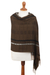 100% baby alpaca shawl, 'Chestnut Windowpanes' - Handwoven Patterned Chestnut Brown Baby Alpaca Shawl thumbail