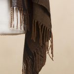 100% baby alpaca shawl, 'Chestnut Windowpanes' - Handwoven Patterned Chestnut Brown Baby Alpaca Shawl