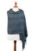 100% baby alpaca shawl, 'Whispering Navy' - Navy Blue Patterned Handwoven Baby Alpaca Shawl thumbail