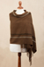 100% baby alpaca shawl, 'Sepia Roads' - Sepia Brown Handwoven Baby Alpaca Shawl with Black and White (image 2b) thumbail