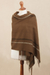 100% baby alpaca shawl, 'Sepia Roads' - Sepia Brown Handwoven Baby Alpaca Shawl with Black and White